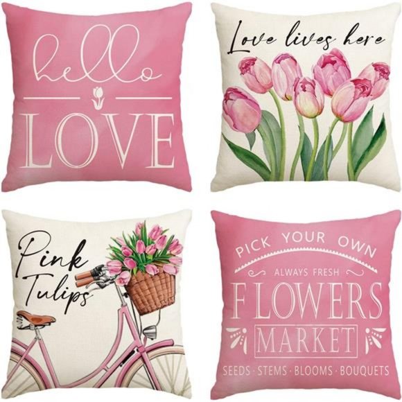 Floral Decorative Throw Pillow Covers Pink Accent Cases Cottage Spring Decor 18" - Picture 1 of 9